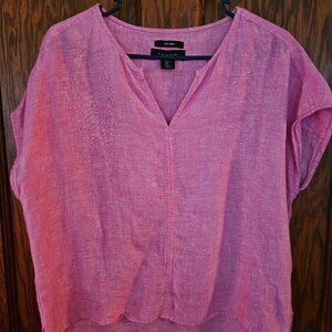 TAHARI Women’s 100% Linen Shirt Salmon Red Pop Over short Sleeve Lagenlook Relax